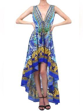 Shahida Parides NWT Viscose Silk Crepe High Low Ruffle Embellished Dress - M/L